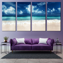 Load image into Gallery viewer, Clear Sky Canvas Print White Sand Ocean Sky  4 Piece Canvas Wall Art Blue Caribbean Sea Beach Canvas Set For Your Living room
