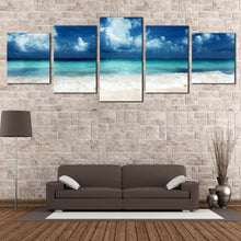 Load image into Gallery viewer, Clear Sky Canvas Print White Sand Ocean Sky  5 Piece Canvas Wall Art Blue Caribbean Sea Beach Canvas Set In Living Room
