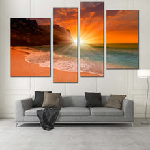 Load image into Gallery viewer, Cleopatra Beach Canvas Wall Art Turkey Sand Beach Sunrise Canvas Print Orange Sky Ocean Beach  4 Piece Canvas Artwork 
