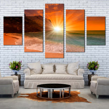 Load image into Gallery viewer, Cleopatra  Beach  Canvas  Wall  Art  Turkey  Sand  Beach  Sunrise  Canvas  Print  Orange  Sky  Ocean  Beach 5  Piece  Canvas  Artwork For Living Room
