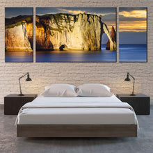 Load image into Gallery viewer, Cliff  Beach  Canvas  Print  Normandy  France  Yellow  Ocean  Mountains  Canvas  Wall  Art  Blue  Etretat  Ocean 3 Piece  Multi  Canvas  Falaise  d  Amont  Cliff  Canvas For Bedroom
