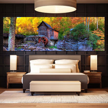 Load image into Gallery viewer, Clifftop  Virginia  Canvas  Wall  Art  Yellow  Trees  Fall  Mountain  River  Multi  Canvas  Old  Grist  Mill  Bedroom  1  Piece  Canvas  Green  Babcock  State  Park  Canvas For Bedroom
