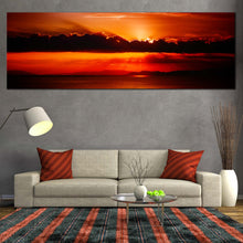 Load image into Gallery viewer, Clouds  Sea  Canvas  Print  Cloudy  Red  Ocean  Sky  Multiple  Canvas  Orange  Sea  Sunset  Behind  Clouds  Living  Room  5  Piece  Canvas  Wall  Art In Living Room
