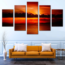 Load image into Gallery viewer, Clouds  Sea  Canvas  Print  Cloudy  Red  Ocean  Sky  Multiple  Canvas  Orange  Sea  Sunset  Behind  Clouds  Living  Room  5  Piece  Canvas  Wall  Art For Living room
