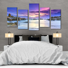 Load image into Gallery viewer, Cloudy Beach Canvas WallArt Blue Sky Sea 5 Piece Canvas Print Brown Stony Beach Scenery Multi Canvas Artwork For Bedroom
