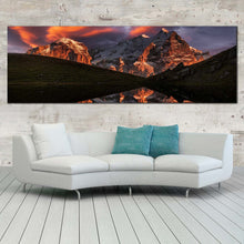 Load image into Gallery viewer, Cloudy Mountain Canvas Print. Brown Mountain Reflection 1 Piece Canvas Wall Art. Green Landscape Sunset Sky Canvas Art In Living Room
