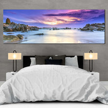 Load image into Gallery viewer, Cloudy Sky Canvas Wall Art Brown Rocks Seascape 1 Piece Canvas Dramatic Cloudy Sky Beach Canvas Print For Bedroom
