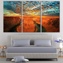 Load image into Gallery viewer, Cloudy Desert Canvas Wall Art Grand Canyon National Park Canvas Print Green Sky Colorado River 3 Piece Canvas For Bedroom
