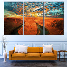 Load image into Gallery viewer, Cloudy Desert Canvas Wall Art Grand Canyon National Park Canvas Print Green Sky Colorado River 3 Piece Multi Panel Canvas For Living Room
