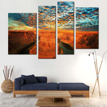 Load image into Gallery viewer, Cloudy Desert Canvas Wall Art Grand Canyon National Park Canvas Print Green Sky Colorado River 4 Piece Multi Panel Canvas 
