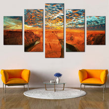Load image into Gallery viewer, Cloudy  Desert  Canvas  Wall  Art  Grand  Canyon  National  Park  Canvas  Print  Green  Sky  Colorado  River  5  Piece  Canvas In Living Room
