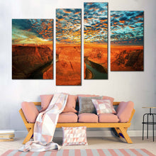 Load image into Gallery viewer, Cloudy Green Sky Colorado River Canvas Wall Art Horseshoe Bend Canvas Print Arizona Brown Desert 4 Piece Multi Canvas Artwork
