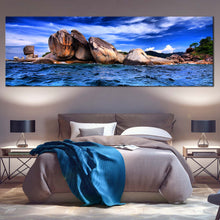 Load image into Gallery viewer, Cloudy  Ocean  Canvas  Wall  Art  Blue  Sky  Tempest  Seascape  Multiple  Canvas  Brown  Ocean  Rocks  Bedroom  1  Piece  Canvas  Print For Bedroom
