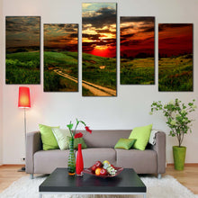 Load image into Gallery viewer, Cloudy Scenery Canvas Print Yellow Red Road Hills Sunset 5 Piece Multi Canvas
