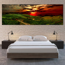Load image into Gallery viewer, Cloudy  Scenery  Canvas  Print  Yellow  Red  Road  Hills  Sunset  Bedroom  1  Piece  Canvas  Wall  Art For Bedroom
