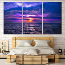 Load image into Gallery viewer, Cloudy Seascape Canvas Print Blue Ocean Sky 3 Piece Canvas Wall Art Purple Dramatic Ocean Sea Waves Multiple Canvas For Bedroom
