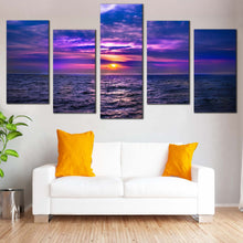 Load image into Gallery viewer, Cloudy Seascape Canvas Print Blue Ocean Sky 5 Piece Canvas Wall Art Purple Dramatic Ocean Sea Waves Multiple Canvas For Living Room
