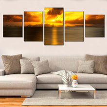 Load image into Gallery viewer, Cloudy Seascape Canvas Print Yellow Ocean Sky  5 Piece Canvas Wall Art Grey Sea Sunset Reflection Multi Canvas For Living room
