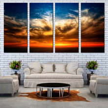 Load image into Gallery viewer, Cloudy Seascape Canvas Wall Art Dramatic Blue Ocean Sky  4 Piece Canvas Print Orange Sunset Seascape Multi Canvas For Living Room
