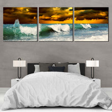 Load image into Gallery viewer, Cloudy  Seascape  Canvas  Wall  Art  Green  Ocean  Waves  3  Piece  Canvas  Print  Bedroom  Yellow  Sky  Sea  Ocean  Multi  Canvas For Bedroom
