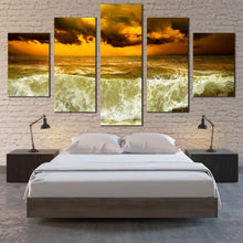 Load image into Gallery viewer, Cloudy  Seascape  Canvas  Wall  Art  Sea  Green  Ocean  Waves    5  Piece  Canvas  Print  Dramatic  Yellow  Sky  Multi  Canvas  Artwork For Bedroom
