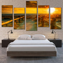 Load image into Gallery viewer, Cloudy Sky Canvas Print Yellow Ocean Sunset Canvas Set  Orange Ocean Beach 5 Piece Canvas Wall Art For Bedroom
