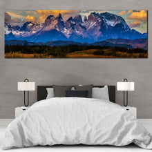 Load image into Gallery viewer, Cloudy  Sky  Canvas  Wall  Art  Blue  Los  Cuernos  Mountains  Canvas  Print  Green  Landscape  Scenery  Multi  Canvas  Torres  del  Paine  National  Park In Living Room
