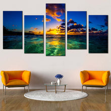 Load image into Gallery viewer, Cloudy Sky Canvas Wall Art Blue North Shore of Oahu Canvas Set Yellow Hawaiian Sunset  5 Piece Canvas Print For Living Room
