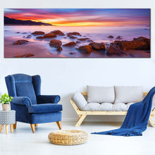 Load image into Gallery viewer, Cloudy  Sky  Canvas  Wall  Art  Boulders  Yellow  Seascape  Canvas  Print  Purple  California  Coast  Ocean  Rocks 1  Piece  Canvas In Living Room
