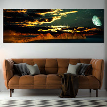 Load image into Gallery viewer, Cloudy  Sky  Canvas  Wall  Art  Brown  Mountain  Scenery  Canvas  Print  Green  Full  Moon  Starry  Sky  1  Piece  Multi  Canvas For Living Room
