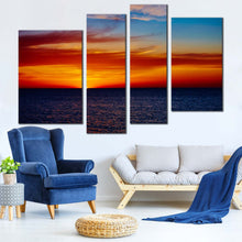 Load image into Gallery viewer, Cloudy Sky Canvas Wall Art Coast Of The Sea Sunset 4 Piece Multiple Canvas Dramatic Red Orange Ocean Sky Canvas Print
