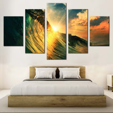 Load image into Gallery viewer, Cloudy  Sky  Canvas  Wall  Art  Yellow  Ocean  Sunset    5  Piece  Multi  Canvas  Green  Ocean  Waves  Falling  Canvas  Print For Bedroom
