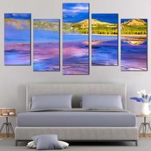 Load image into Gallery viewer, Cloudy Sky Canvas Wall Art Yellowstone National Park Canvas Print Blue Purple Grand Prismatic Spring 5 Piece Multi Panel Canvas For Bedroom
