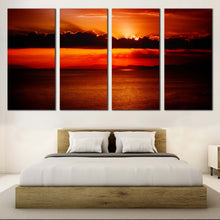 Load image into Gallery viewer, Cloudy Sunset Canvas Wall Art Beautiful Red Ocean Sky  4 Piece Multi Canvas Artwork Orange Sun Behind Clouds Canvas Print For Bedroom
