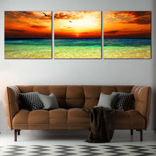 Load image into Gallery viewer, Cloudy  Sunset  Canvas  Wall  Art  Orange  Ocean  Sky  Canvas  Set  Beautiful  Green  Sea  Ocean  Living  Room  3  Piece  Canvas  Print For Living Room
