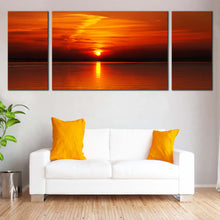 Load image into Gallery viewer, Cloudy  Sunset  Canvas  Wall  Art  Orange  Ocean  Sky  Multiple  Canvas  Dramatic  Red  Sky  Cityscape 3  Piece  Canvas  Print For Living Room
