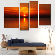 Load image into Gallery viewer, Cloudy Sunset Canvas Wall Art Orange Ocean Sky Multiple Canvas Dramatic Red Sky Cityscape  4 Piece Canvas Print
