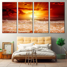 Load image into Gallery viewer, Cloudy Sunset Canvas Wall Art Orange Seascape Canvas Print  Yellow Ocean Sky 4 Piece Canvas For Your Bedroom
