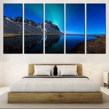 Load image into Gallery viewer, Coast Mountain Canvas Print Blue Northern Light Lake Multiple Canvas Grey Mountain Water Reflection  5 Piece Canvas Wall Art For Bedroom
