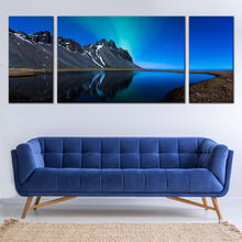 Load image into Gallery viewer, Coast Mountain Canvas Print Blue Northern Light Lake Multiple Canvas Grey Mountain Water Reflection  3 Piece Canvas Wall Art For Living Room
