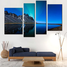 Load image into Gallery viewer, Coast Mountain Canvas Print Blue Northern Light Lake Multiple Canvas Grey Mountain Water Reflection  4 Piece Canvas Wall Art For Living Room
