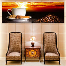 Load image into Gallery viewer, Coffee  Canvas  Wall  Art  Cup  Saucer  Orange  Red  Sky  Living  Room  1  Piece  Canvas  Print  Brown  Coffee  Beans  Cinnamon  Sticks  Canvas  Artwork For Living Room
