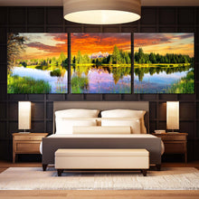 Load image into Gallery viewer, Colorful  Sky  Morning  Scenery  Trees  Line  on  the  Edges  of  Snake  River  Triptych  Canvas  Prints For Bedroom
