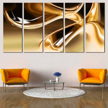 Load image into Gallery viewer, Contemporary Abstract Canvas Wall Art Brown Modern Abstract Canvas Set Liquid Gold Abstract  5 Piece Canvas Print In Living Room
