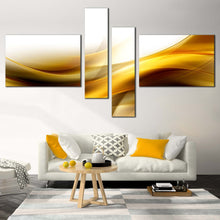 Load image into Gallery viewer, Contemporary Abstract Canvas Wall Art Gold Color Waves Design 4 Piece Multi Canvas Yellow White Modern Abstract Pattern Canvas Print In Living Room
