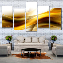 Load image into Gallery viewer, Contemporary Abstract Canvas Wall Art Gold Color Waves Design 5 Piece Multi Canvas Yellow White Modern Abstract Pattern Canvas Print In Living Room
