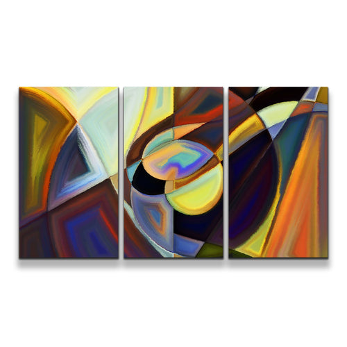 Contemporary Abstract Canvas Wall Art Modern Pattern Brown Yellow Triptych Canvas Print Colorful Abstract Shape 3 Piece Canvas