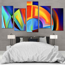 Load image into Gallery viewer, Contemporary Abstract Canvas Wall Art Orange Modern Shapes Canvas Print Blue Abstract Similar  5 Piece Canvas Set In Bedroom
