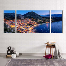 Load image into Gallery viewer, Copacabana Landscape Canvas Wall Art Blue Lake Titicaca 3 Piece Canvas Print Green Mountain City Beach Triptych Multi Canvas
