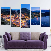 Load image into Gallery viewer, Copacabana Landscape Canvas WallArt Blue Lake Titcaca 5 Piece Canvas Print Green Mountain City Beach Multi Canvas In Living Room
